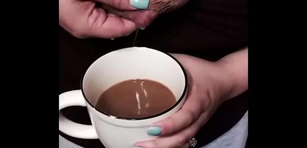  Lactating big tit mom squeezes breast milk into coffee